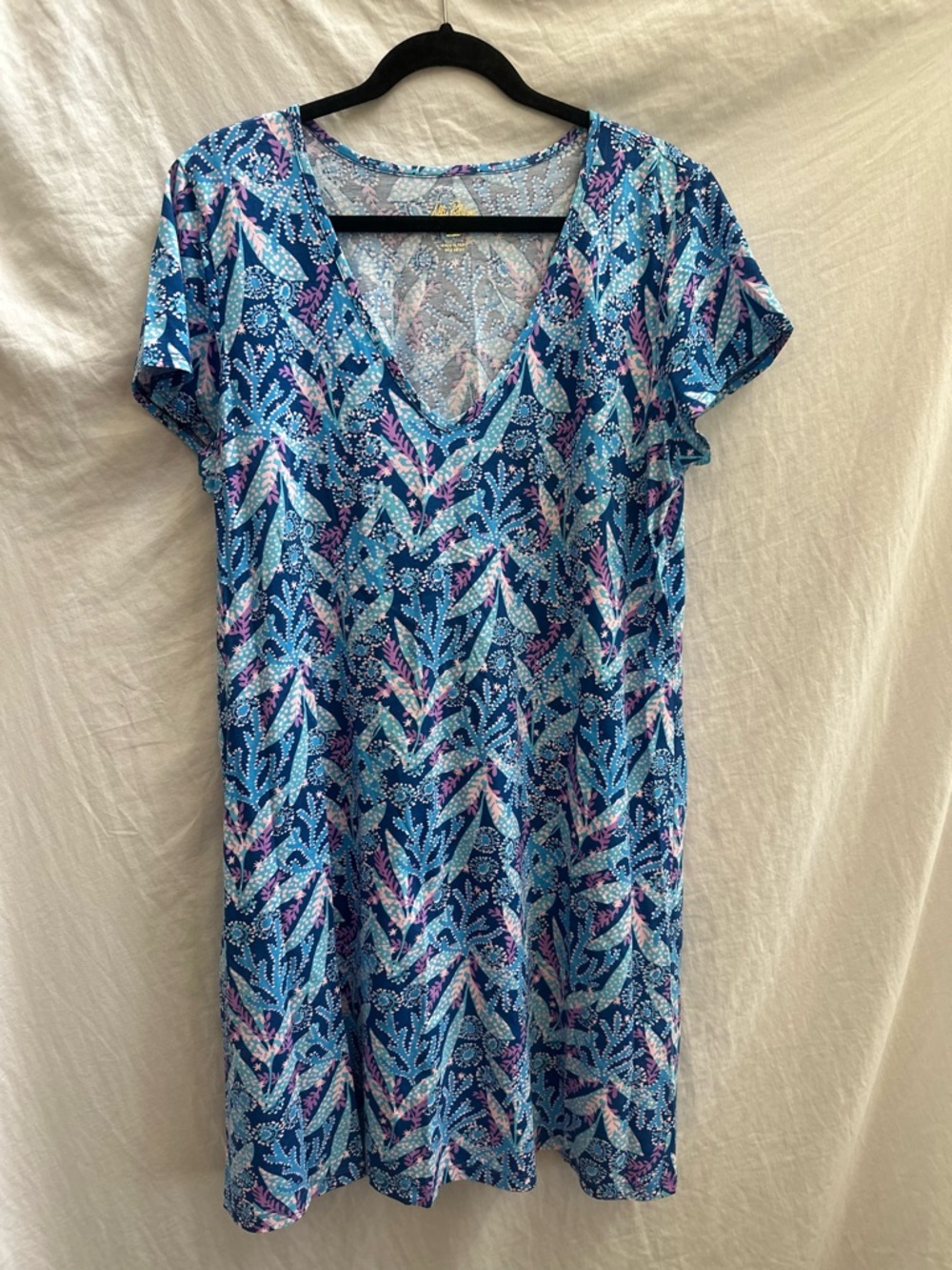 Lilly Pulitzer Blue Multi Floral V-Neck t-shirt Dress Swim Coverup